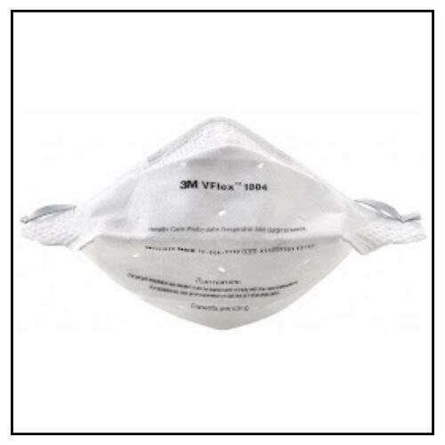 photo of white N95 duckbill respirator opened to full shape